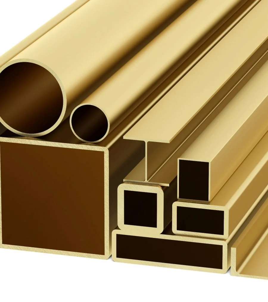 Profilés en laiton : tubes rond, carré et rectangulaire, profilé en T et méplats, sections coupées